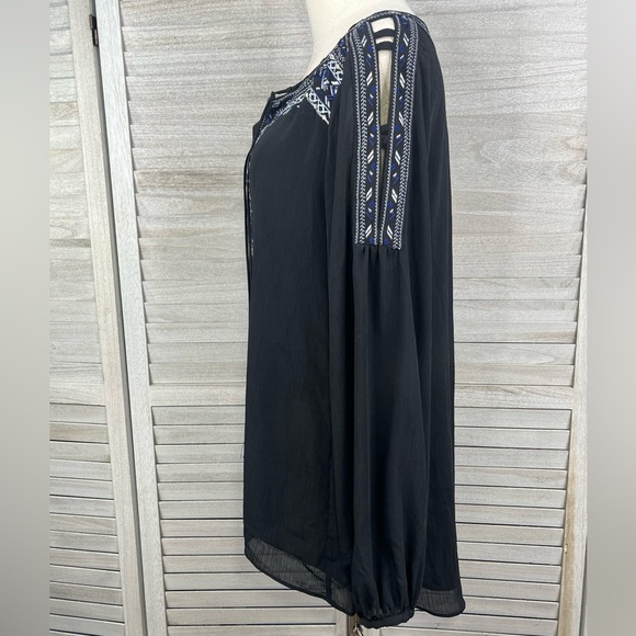 WHITE HOUSE BLACK MARKET Tansy Embroidered Boho Cold Shoulder Blouse Black-10 - Picture 2 of 5